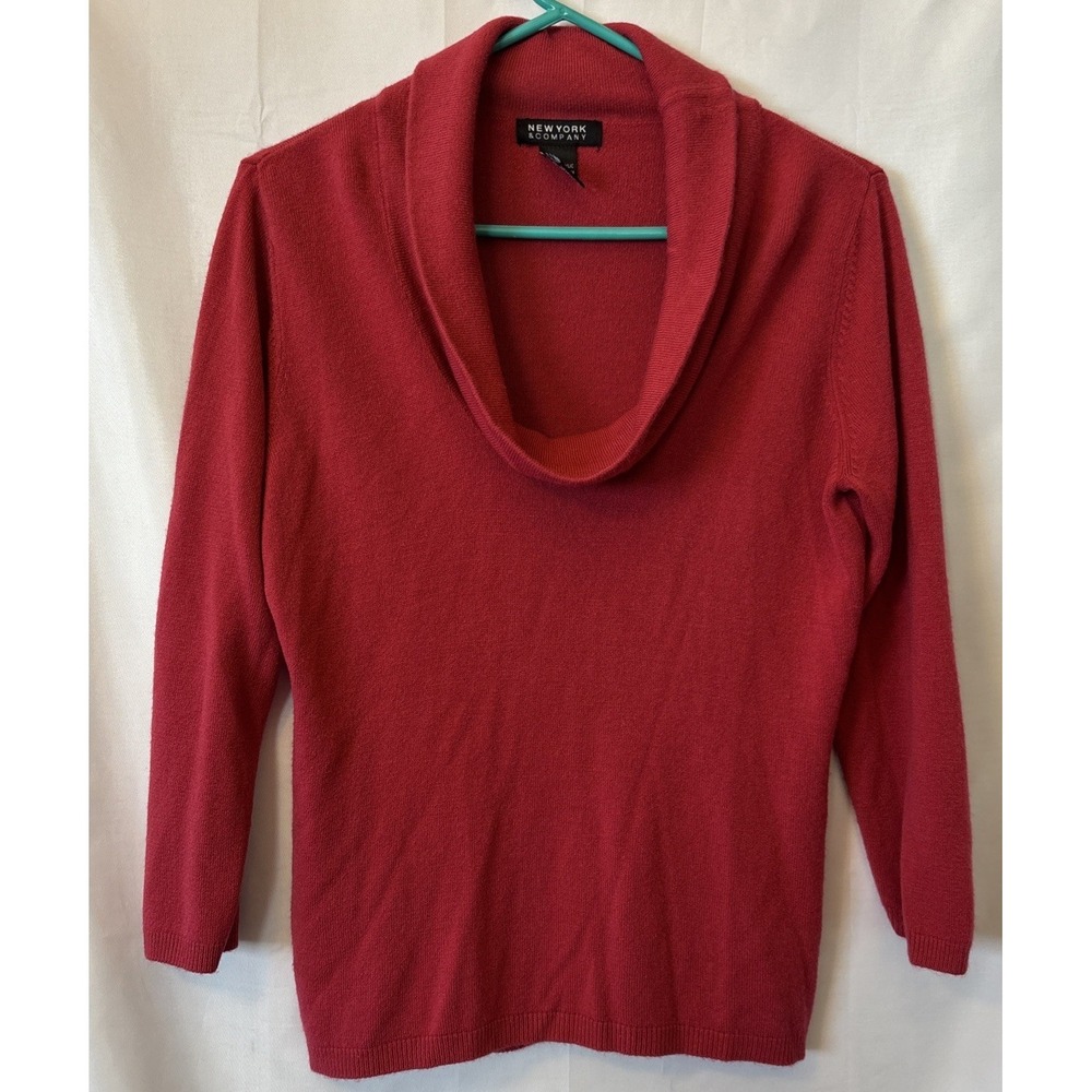 Women's Sweater NY‎ & CO LG Pink Rose Cowl Neck Acrylic Soft Stretch Pullover